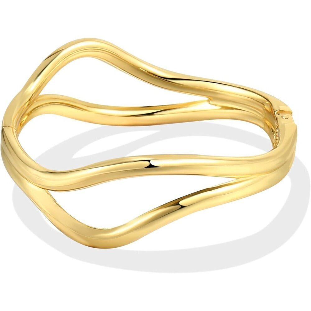Gold Plated Chunky Bangle Bracelet Wide Hinged Cuff Jewelry for Women